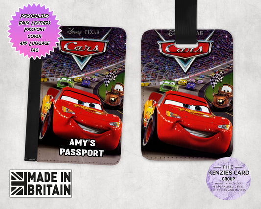 Personalised Dinsey Pixar Cars Lightning Mcqueen Matching Passport and Luggage Tag Sets