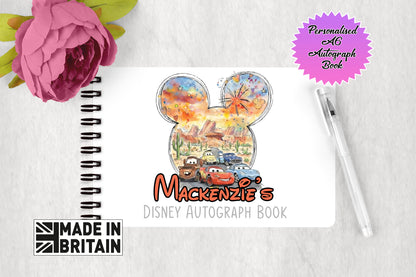 Personalised Disney Autograph Book - Pixars Cars Watercolour Monument Vally Edition