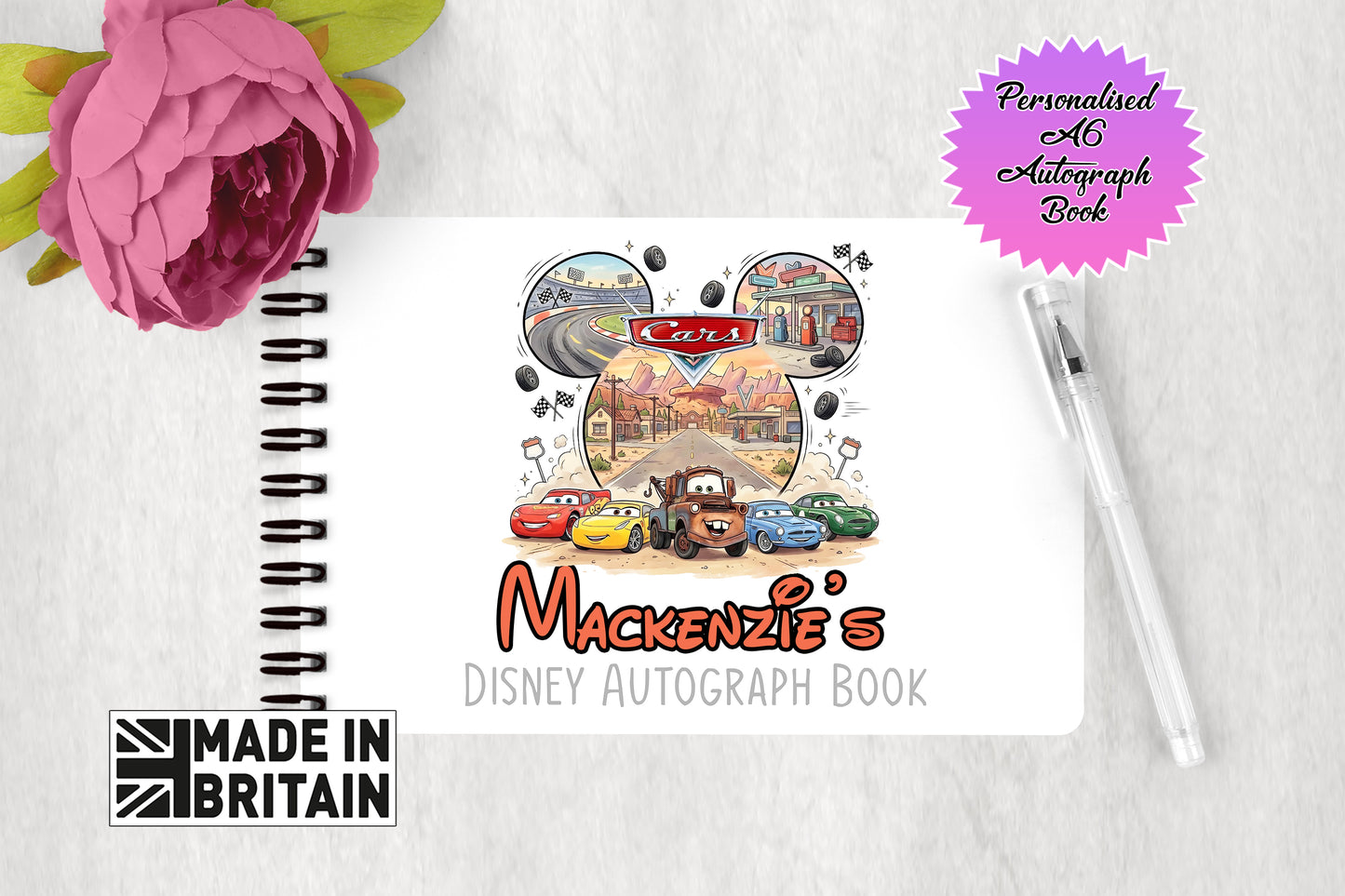 Personalised Disney Autograph Book - Pixars Cars Watercolour Monument Vally Edition