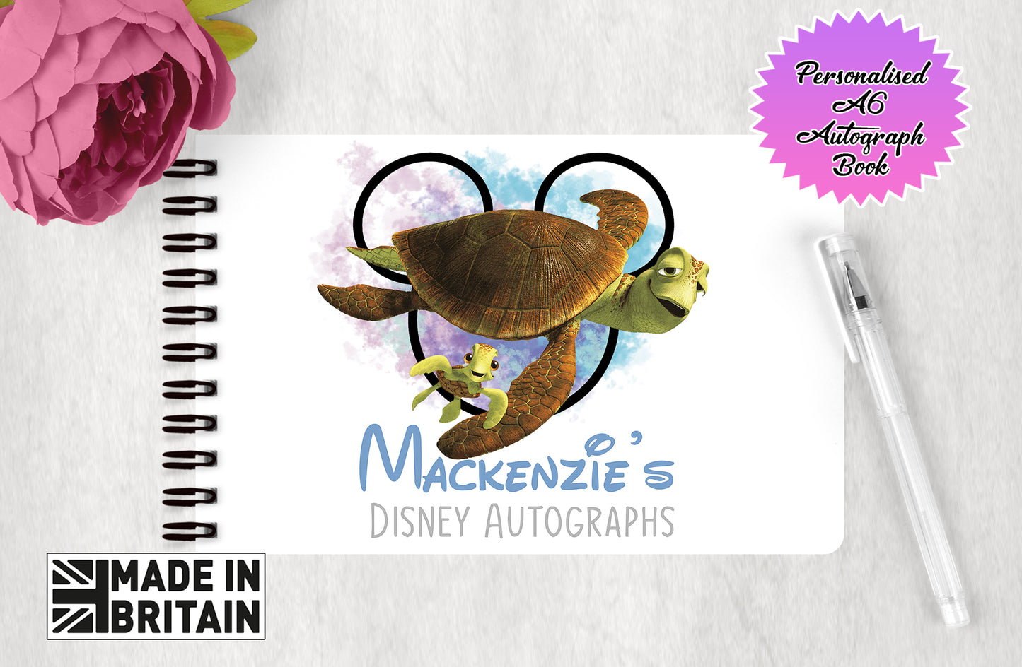 Personalised Disney Autograph Book -  Finding Nemo - Cursh and Squirt Edition