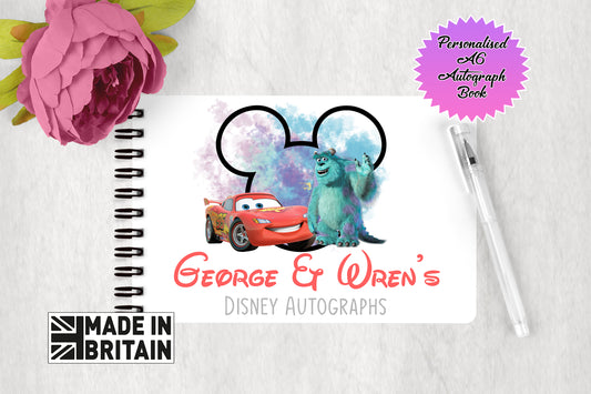 Personalised Disney Autograph Book - Lightning Mcqueen and Sully Monsters Inc Edition