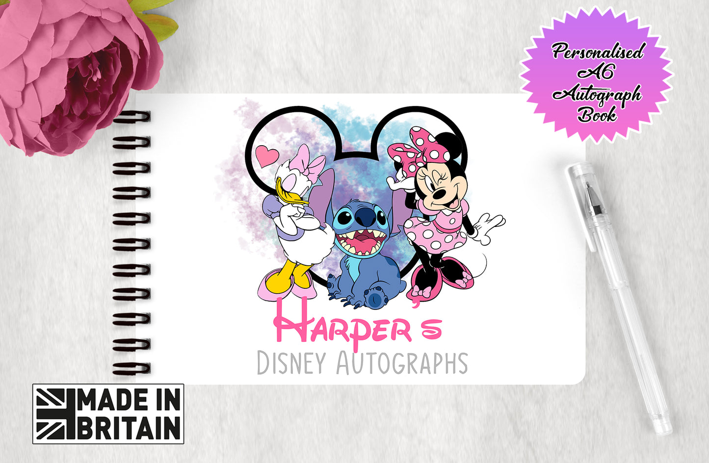 Personalised Disney Autograph Book -  Stitch, Minnie and Daisy Edition