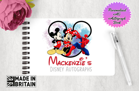 Personalised Disney Autograph Book - Mickey, Minnie and Spiderman