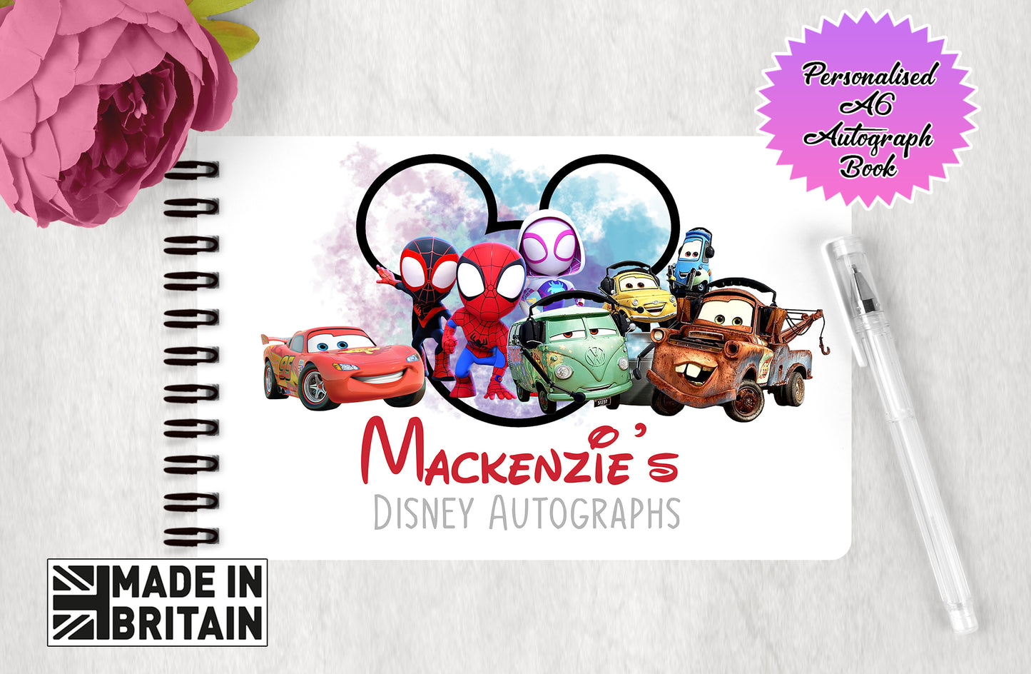 Personalised Disney Autograph Book - Custom Character Edition - Cars and  Amazing Spiderman