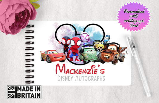 Personalised Disney Autograph Book - Custom Character Edition - Cars and  Amazing Spiderman
