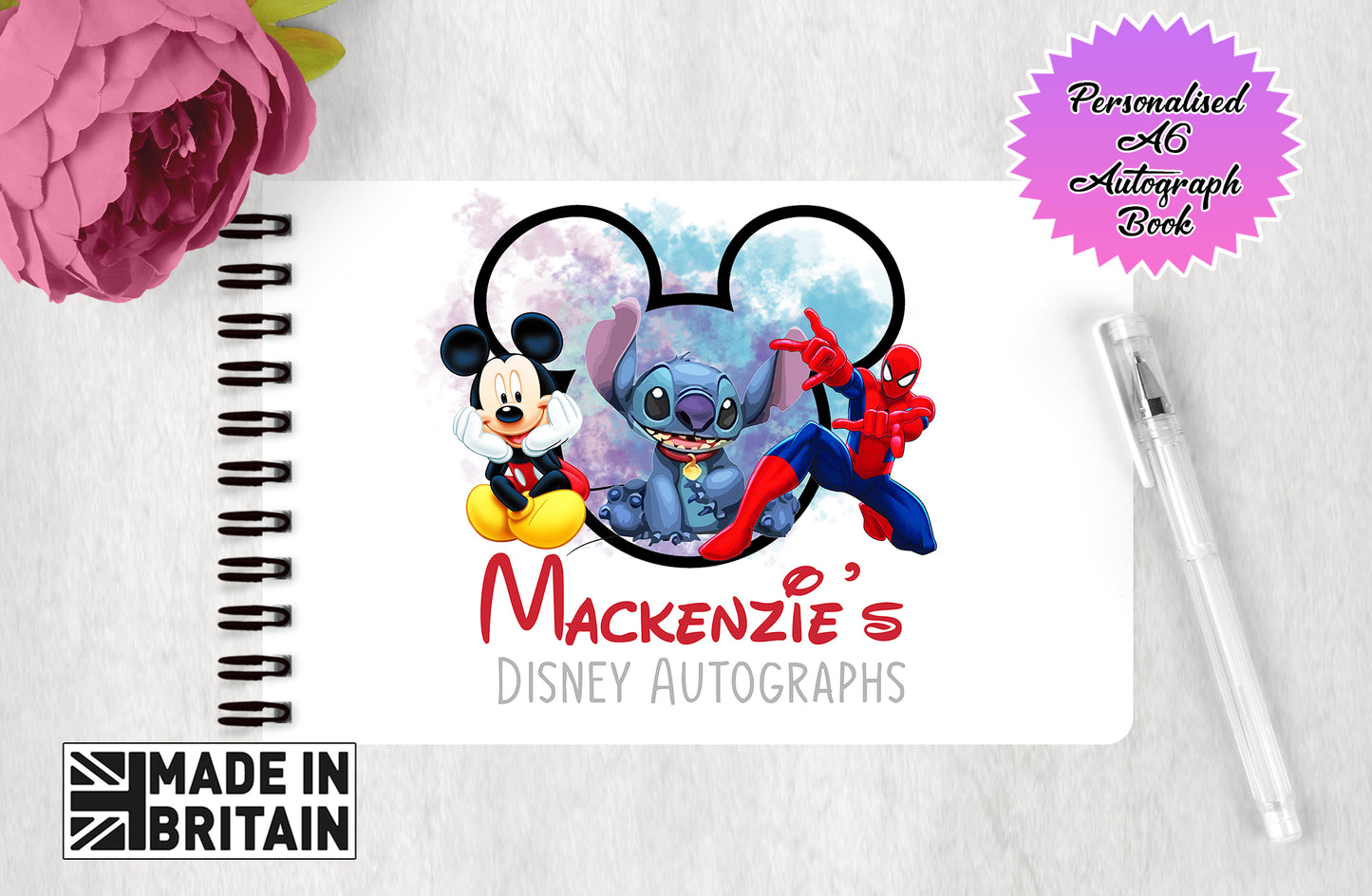 Personalised Disney Autograph Book - Mickey, Stitch and Spiderman Edition