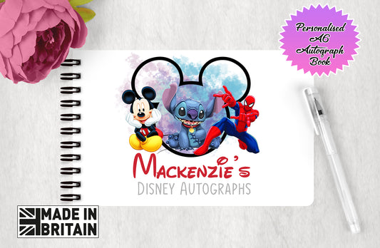 Personalised Disney Autograph Book - Mickey, Stitch and Spiderman Edition