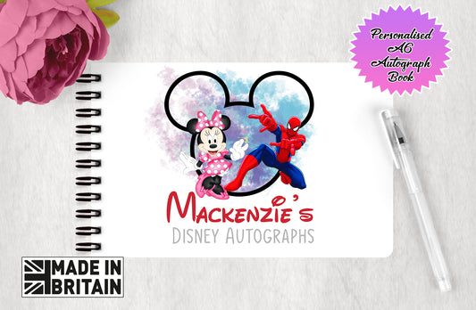 Personalised Disney Autograph Book - Custom Minnie Mouse and Spiderman Edition