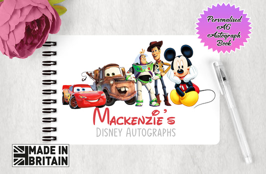 Personalised Disney Autograph Book - Mickey Mouse, Cars and Toy Story Edition