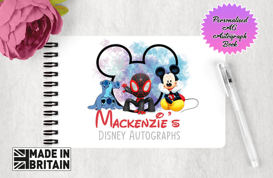 Personalised Disney Autograph Book - Stitch, Mickey and Spin Miles Custom Edition