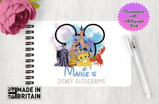 Personalised Disney Autograph Book - Custom Character Edition - Simba, Gus Gus and Maleficent