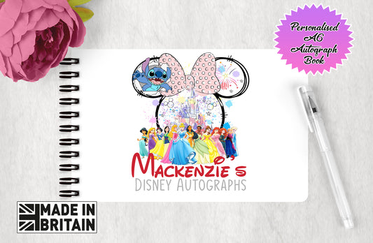 Personalised Disney Autograph Book - Custom Character Edition - Disney Princess and Stitch