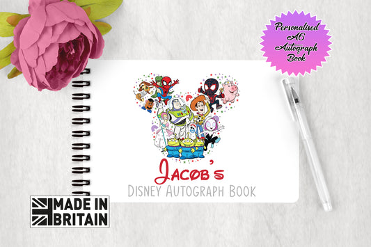 Personalised Disney Autograph Book - Toy Story and Amazing Spiderman and Friends Edition V1