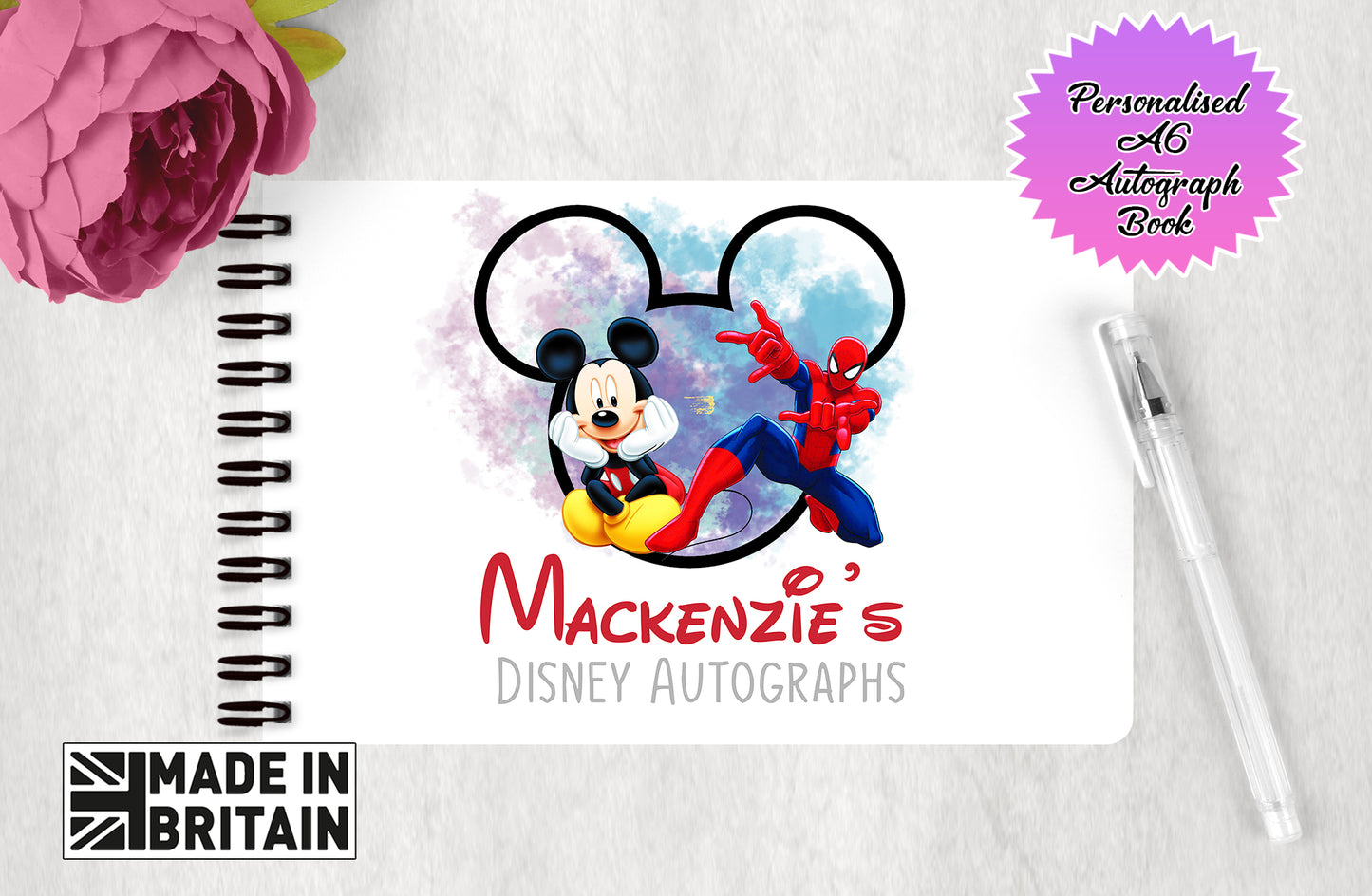 Personalised Disney Autograph Book - Mickey and Spiderman - Custom