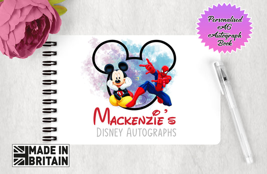 Personalised Disney Autograph Book - Mickey and Spiderman - Custom