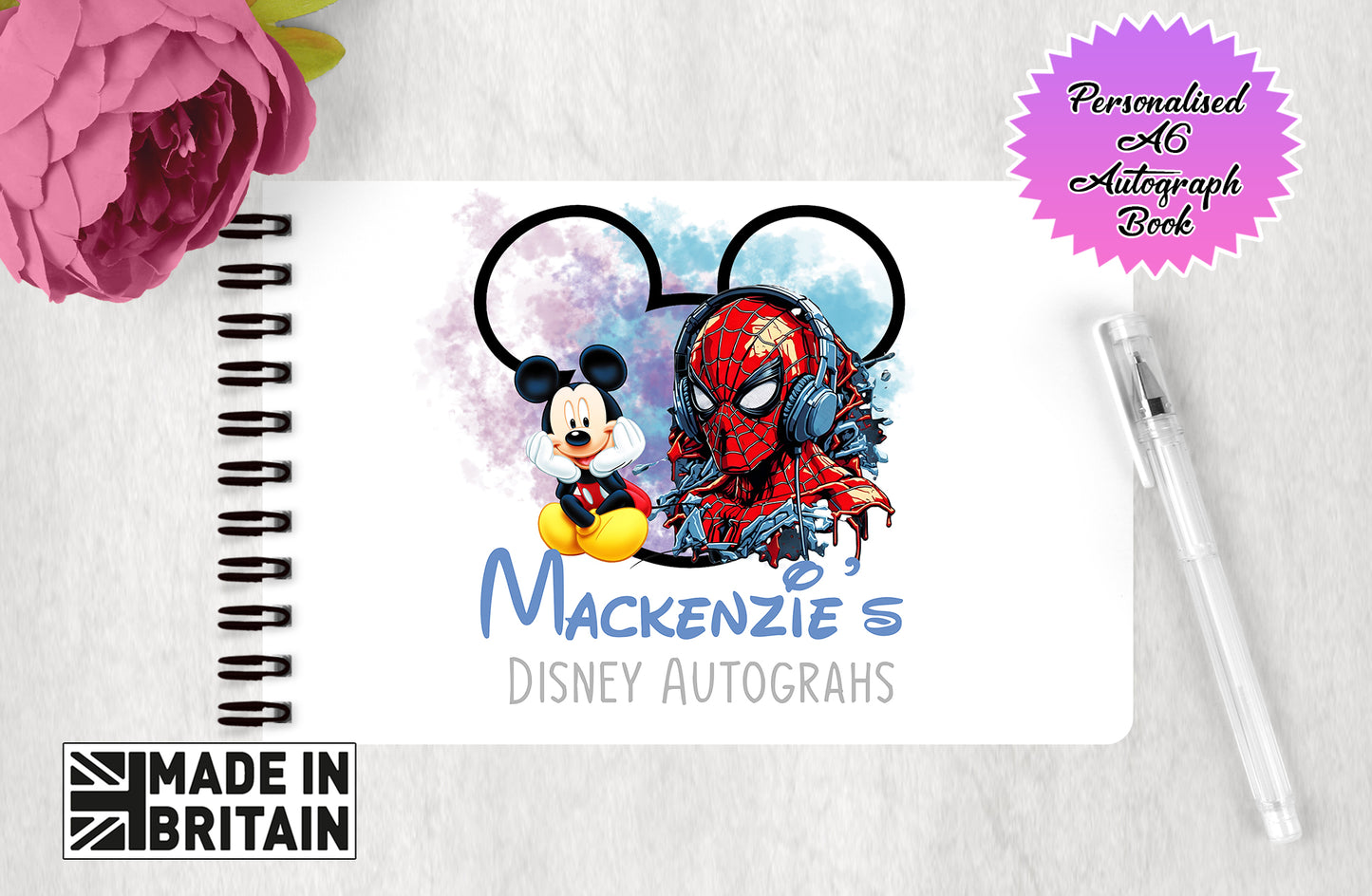 Personalised Disney Autograph Book - Mickey and Spiderman - Custom