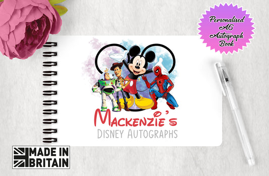 Personalised Disney Autograph Book - Custom Mickey, Toy Story and Spiderman Cover