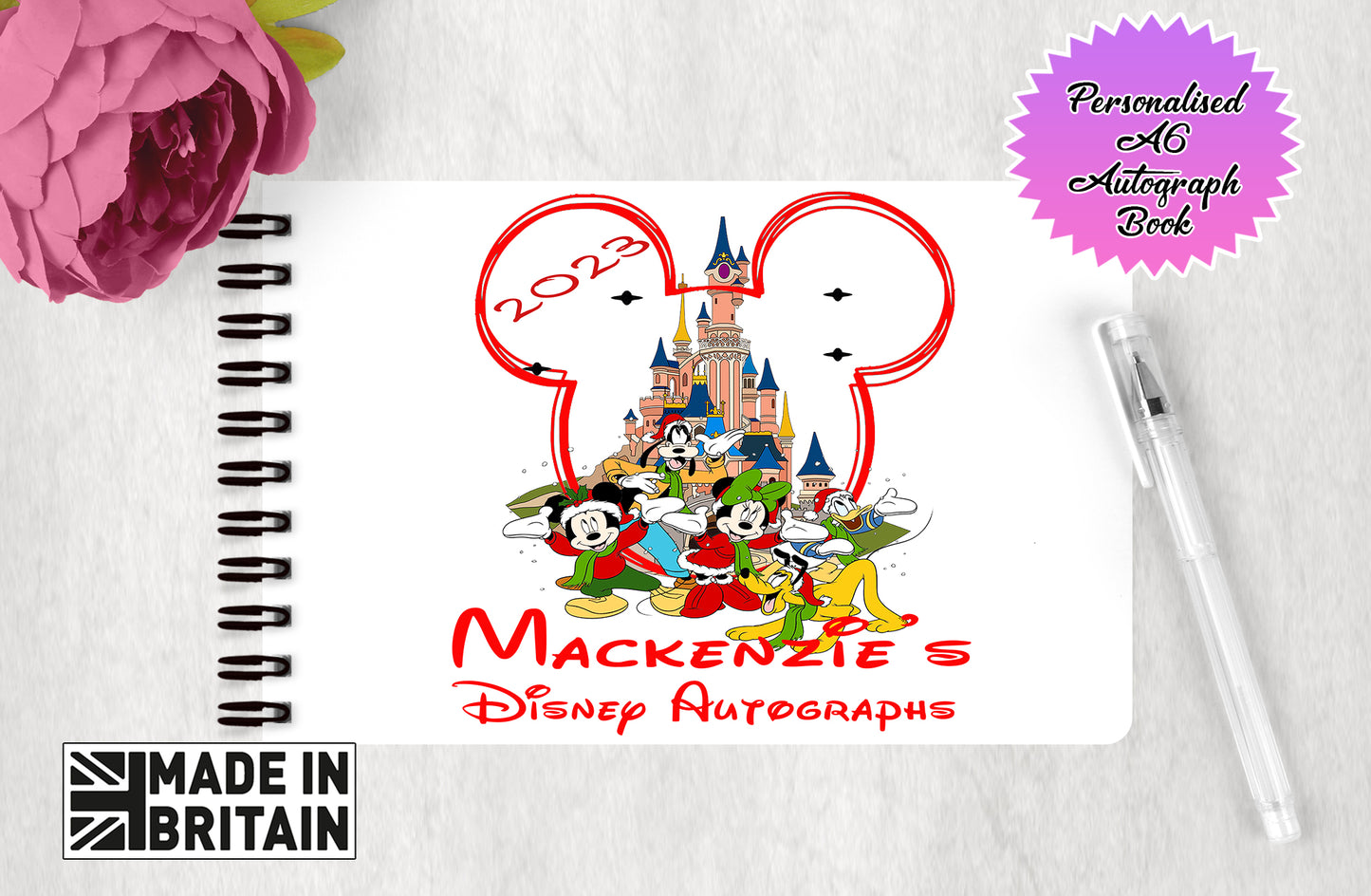 Personalised Disney Autograph Book - Christmas Disney Castle Edition