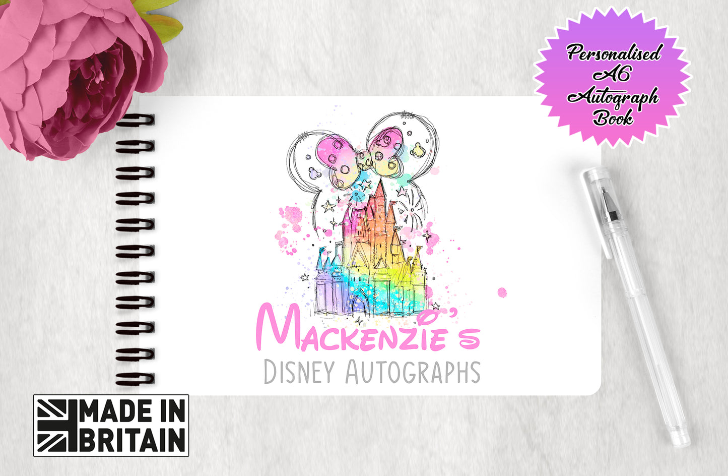 Personalised Disney Autograph Book - Multi Colour Bow Castle