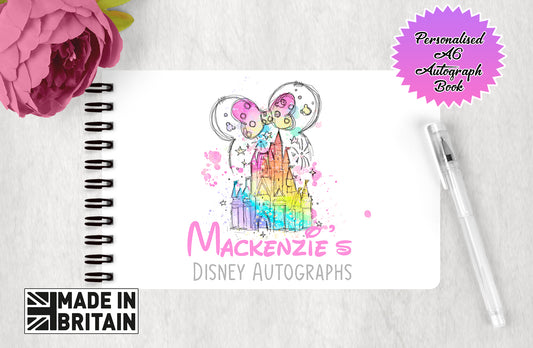 Personalised Disney Autograph Book - Multi Colour Bow Castle