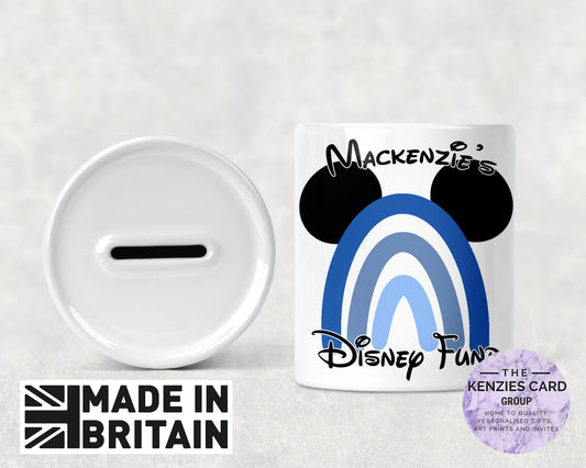 Personalised Mickey Ears Blue  - Holiday Fund Money Box - Disney Savings Fund