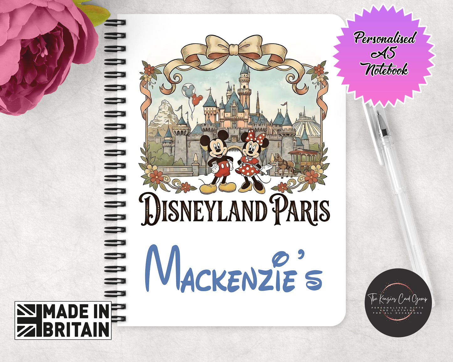 Personalised Disney Castle A5 Lined Page Notebook- Disneyland Paris Edition