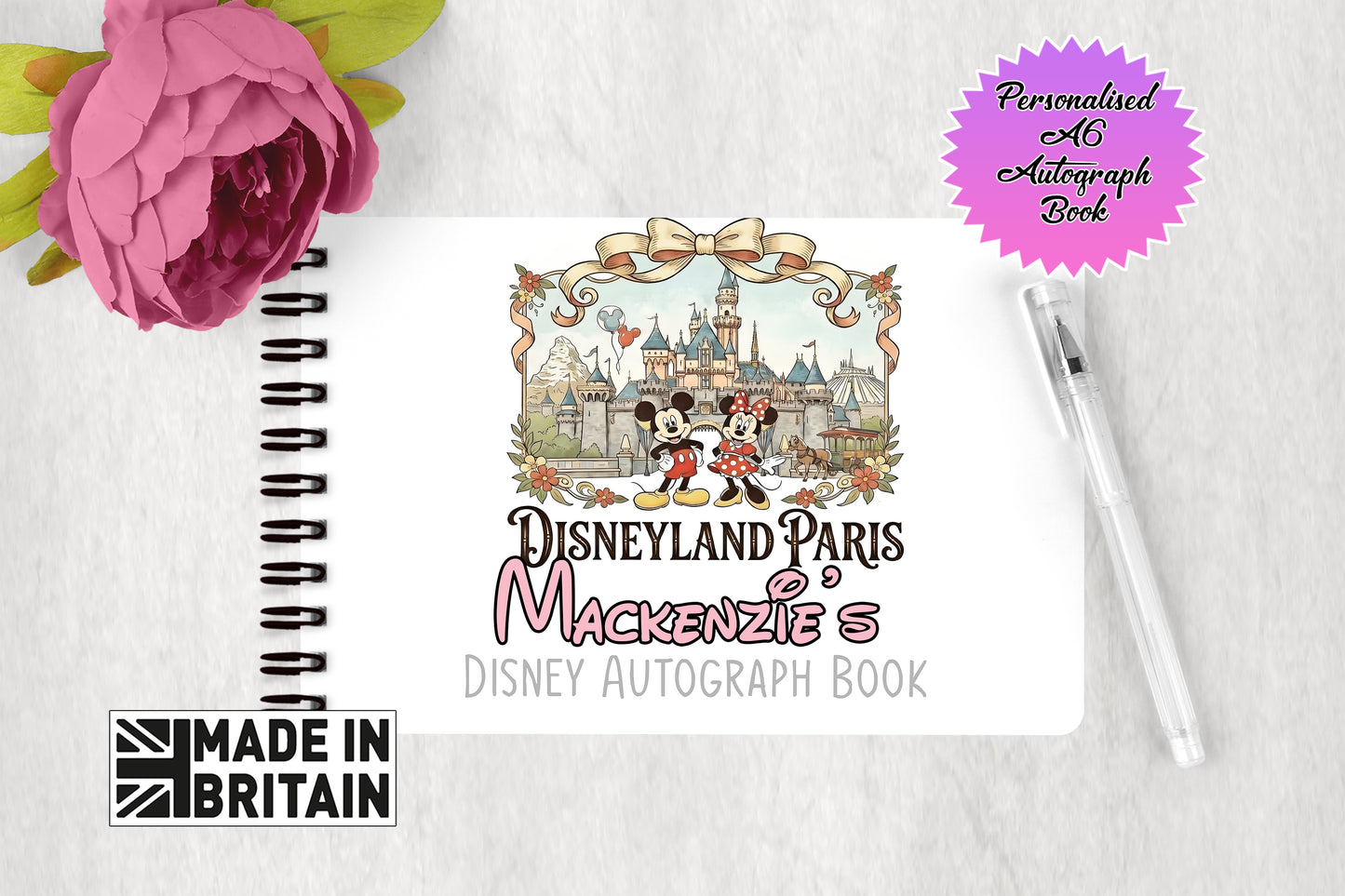 Personalised Disney Autograph Book - Mickey and Minnie Dinseyland Paris 2026 Retro Edition
