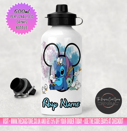 Personalised Disneys Lilo and Stitch 600ml Metal Water Bottle - Stitch And Scrump Edition