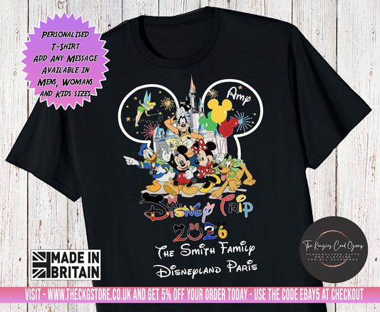 Personalised Disney World Florida Disneyland Paris  Matching Family Disney Trip T Shirts - Mickey Edition 2026