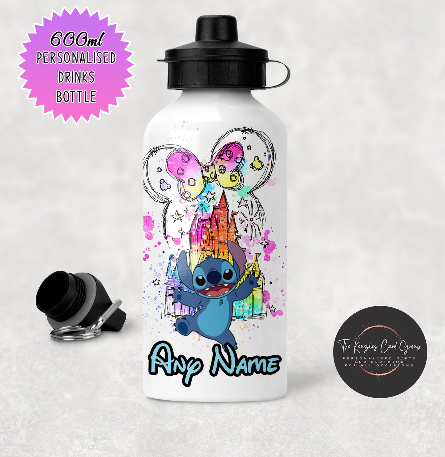 Personalised Disneys Lilo and Stitch 600ml Metal Water Bottle - Disney Castle Trip Edition