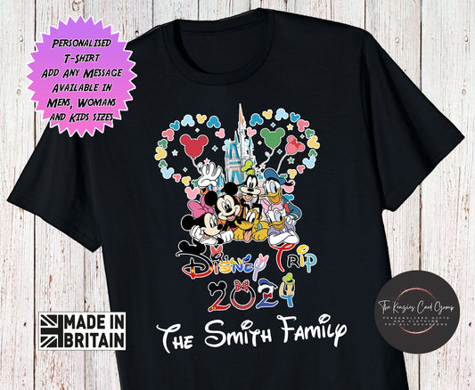 Personalised Disneyland Paris T-Shirts Matching Family First Disney Trip - 2024