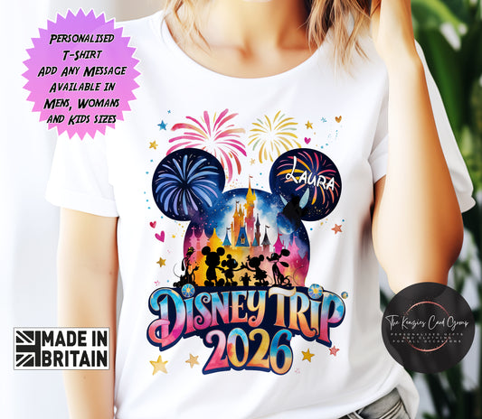 Personalised Disneyland Paris Disney World Reveal T-Shirts Matching Family Disney Trip 2026