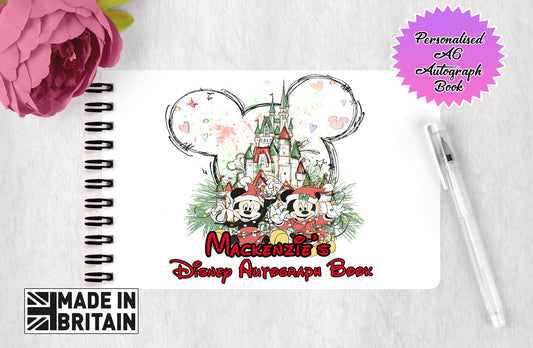 Personalised Disney Autograph Book - Mickey and Minnie Christmas Tree Edition - Mickey Version