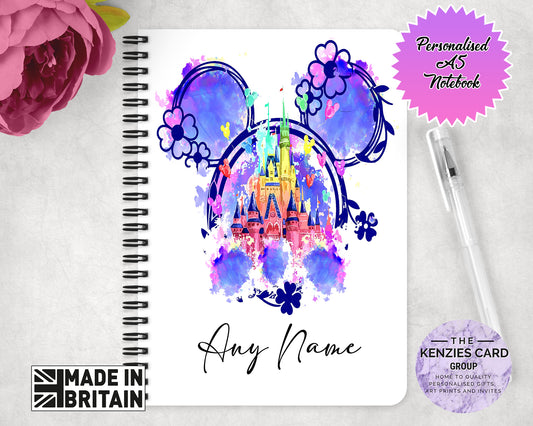 Personalised Disney Castle A5 Lined Page Notebook- Floral Castle Edition