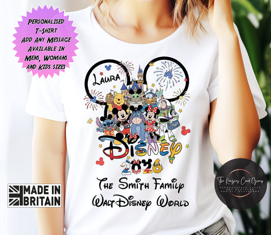 Personalised Disney Characters Disney Trip T Shirts - Disneyland Paris or Disney World