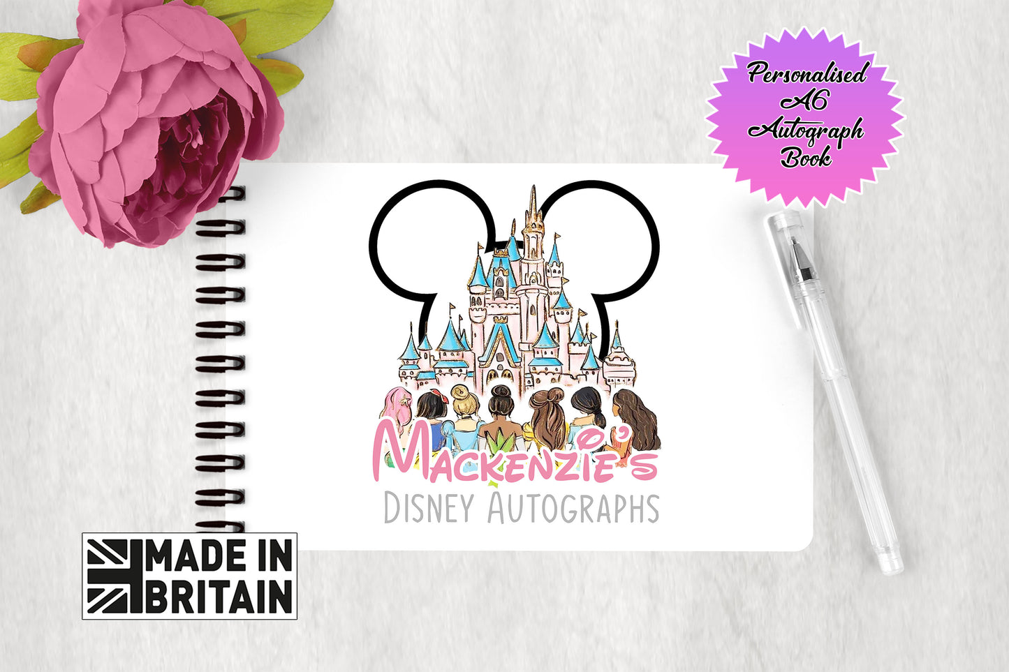 Personalised Disney Autograph Book - Disney Princess Disneyland or Disneyworld Edition