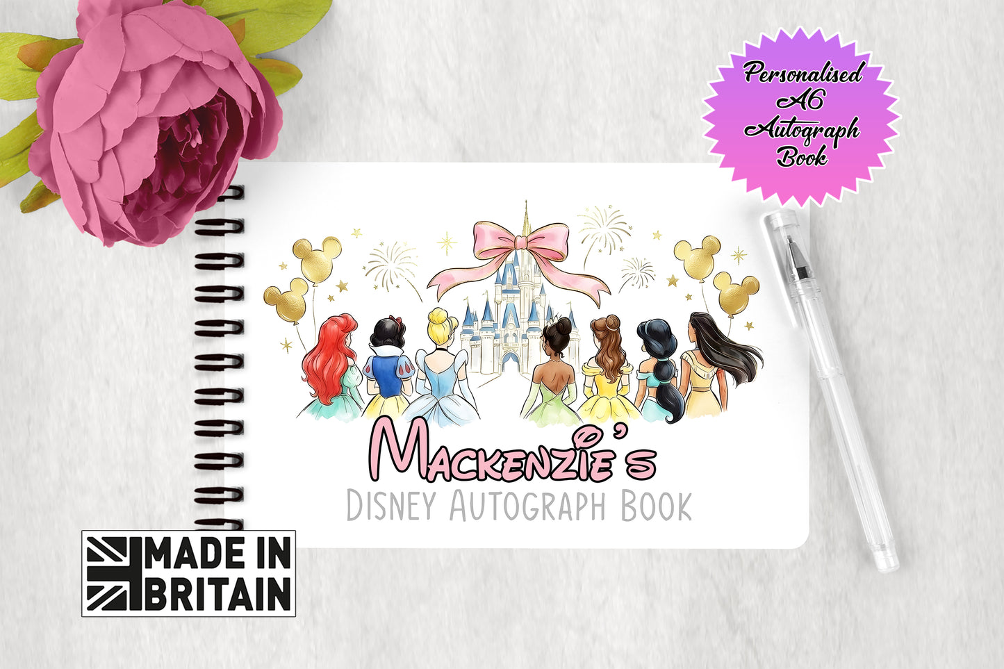 Personalised Disney Autograph Book - Disney Princess Castle Ribbon Edition