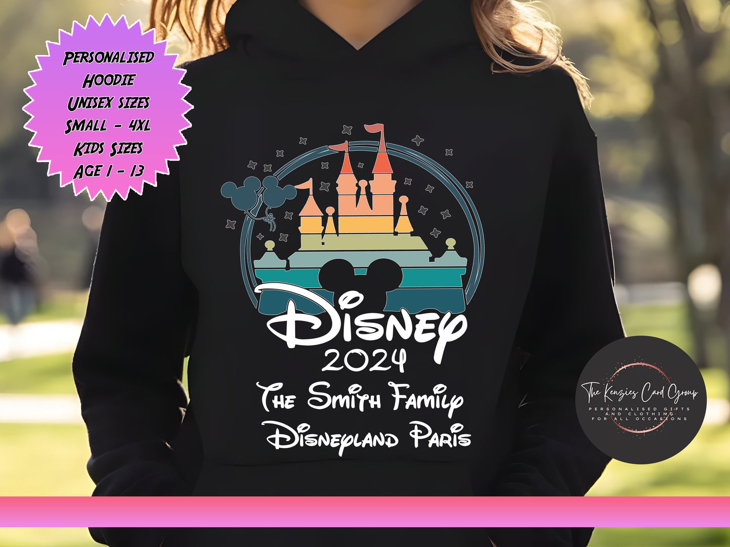 Personalised Disney Family Trip Hoodie - Mickey Head Rainbow Edition