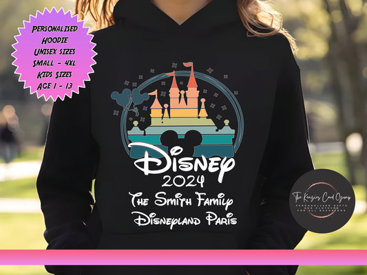 Personalised Disney Family Trip Hoodie - Mickey Head Rainbow Edition