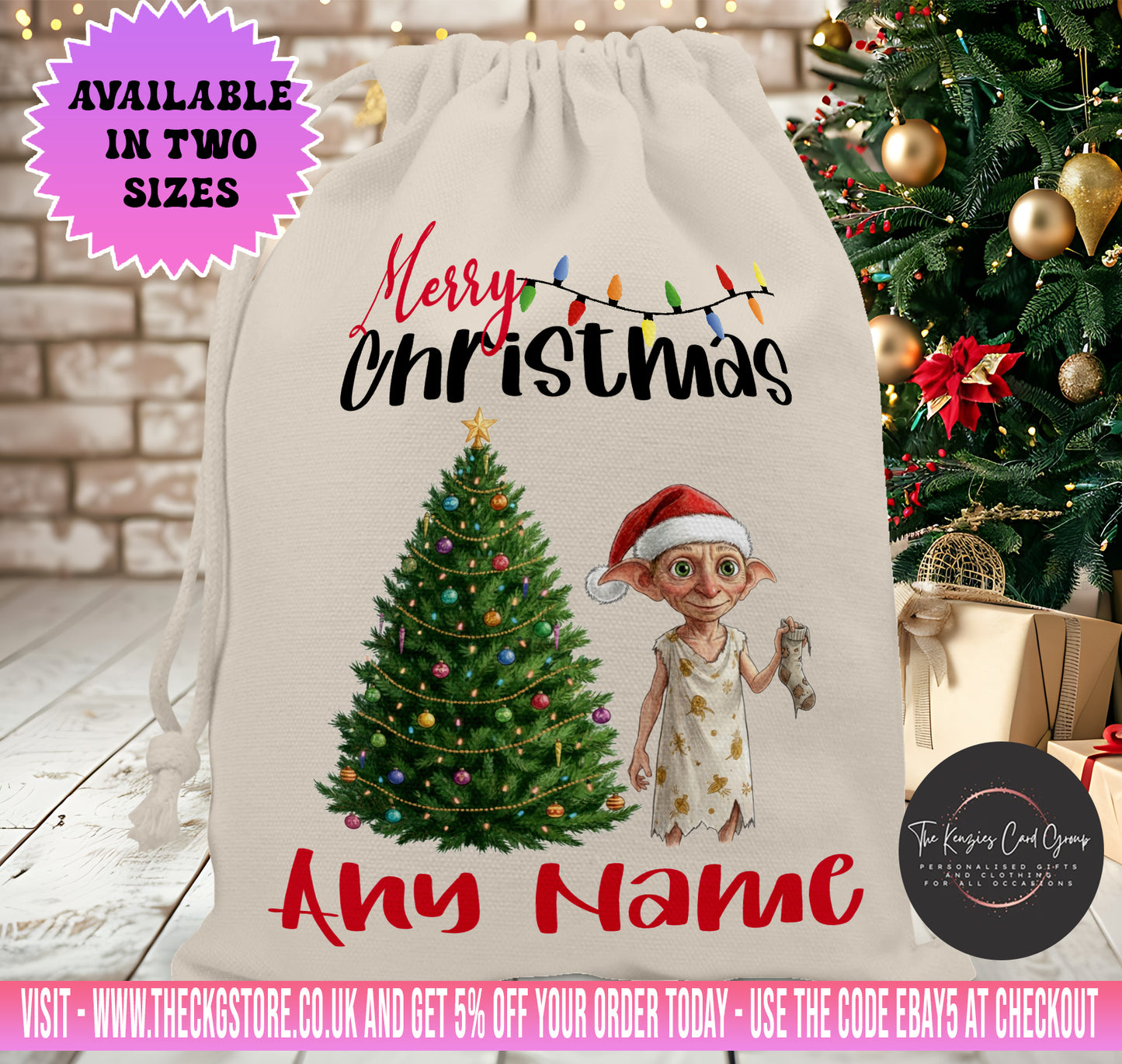 Personalised Disney Christmas Stock Gift Sack - Harry Potter Dobby The House Elf Edition V3