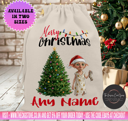 Personalised Disney Christmas Stock Gift Sack - Harry Potter Dobby The House Elf Edition V3
