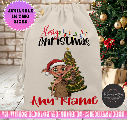Personalised Disney Christmas Stock Gift Sack - Harry Potter Dobby The House Elf Edition V2
