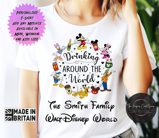 Personalised Disney World Epcot Drinking Around The World Matching Family T Shirt V3