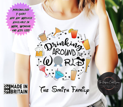 Personalised Disney World Epcot Drinking Around The World Matching Family T Shirt V2