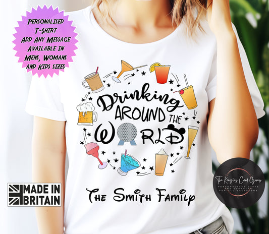Personalised Disney World Epcot Drinking Around The World Matching Family T Shirt V2