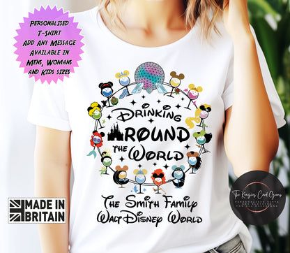 Personalised Disney World Epcot Drinking Around The World Matching Family T Shirt V1