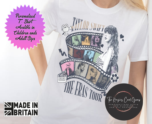 Personalised Taylor Swift Eras Tour Vintage Style T Shirt -Eras Movie Strip