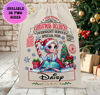 Personalised Disney Christmas Santa Sack Stocking Gift Sack - Disney Princess Frozen Edition
