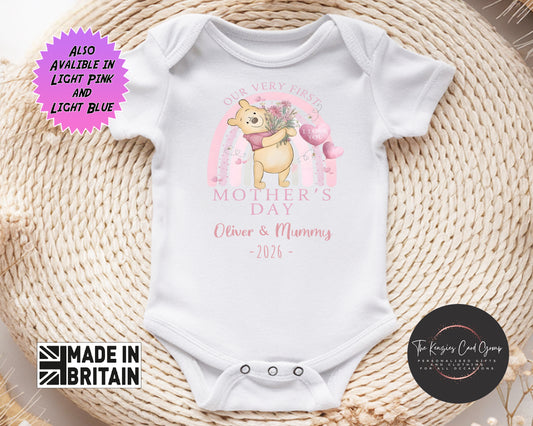 Personalised Our First Mother's Day Baby Grow Vest Bodysuit Winnie The Pooh V3