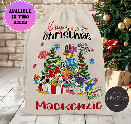 Personalised Disney Christmas Stock Gift Sack - Fab Five Mickey Mouse Christmas Editon